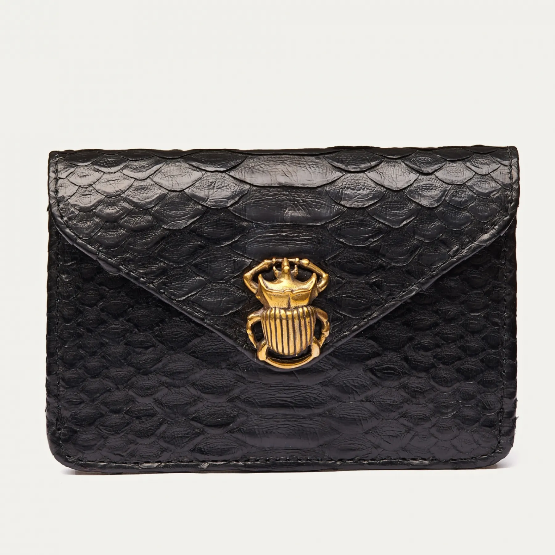 Hot Claris Virot Alex Wallet Black Python Golden Hardware