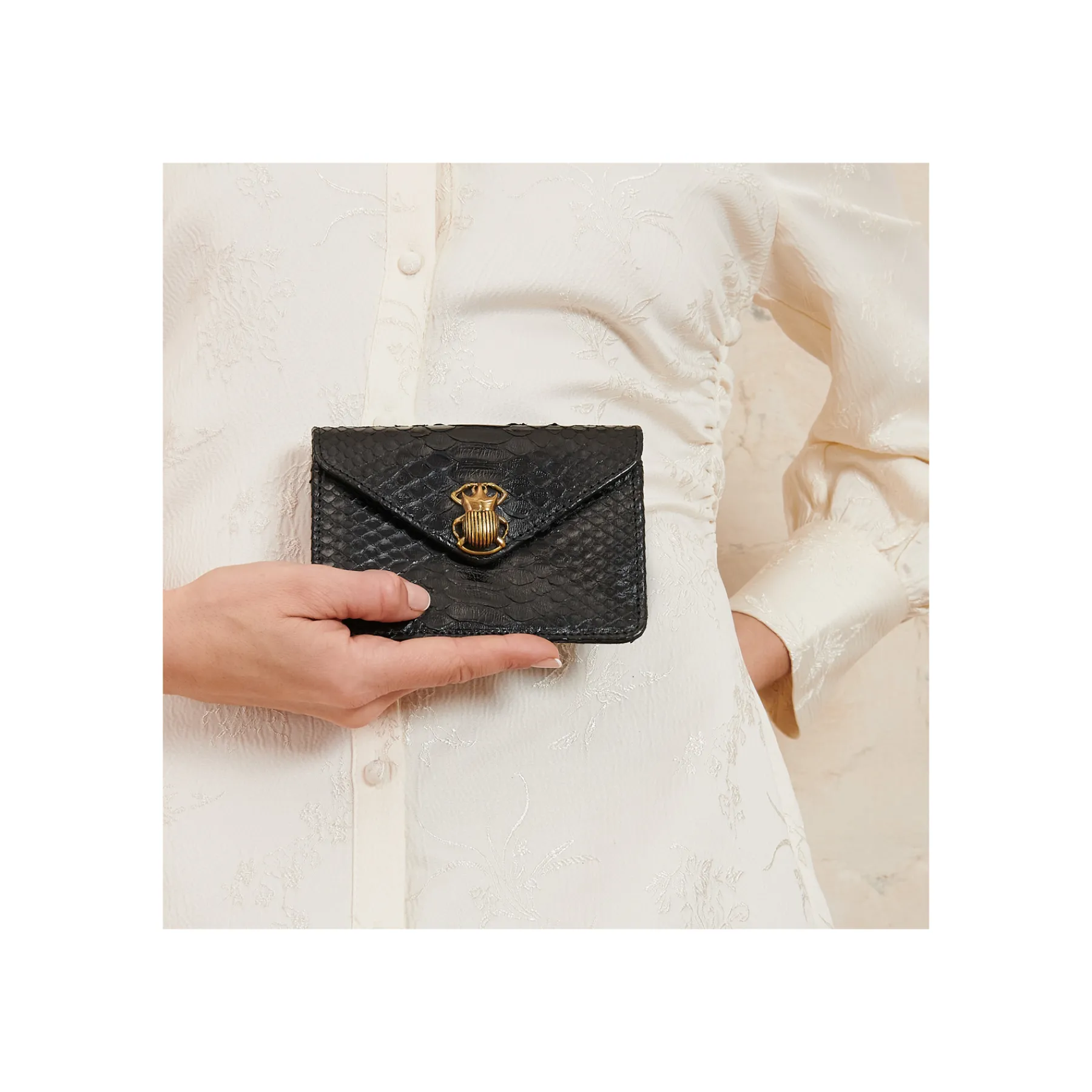 Hot Claris Virot Alex Wallet Black Python Golden Hardware