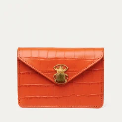 Clearance Claris Virot Alex Wallet Orange Koi Embossed Croco Leather