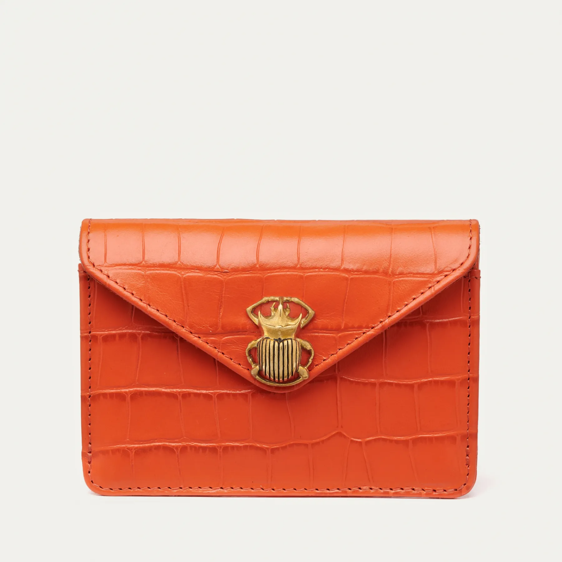 Clearance Claris Virot Alex Wallet Orange Koi Embossed Croco Leather
