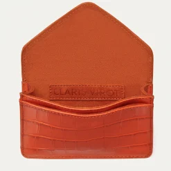 Clearance Claris Virot Alex Wallet Orange Koi Embossed Croco Leather
