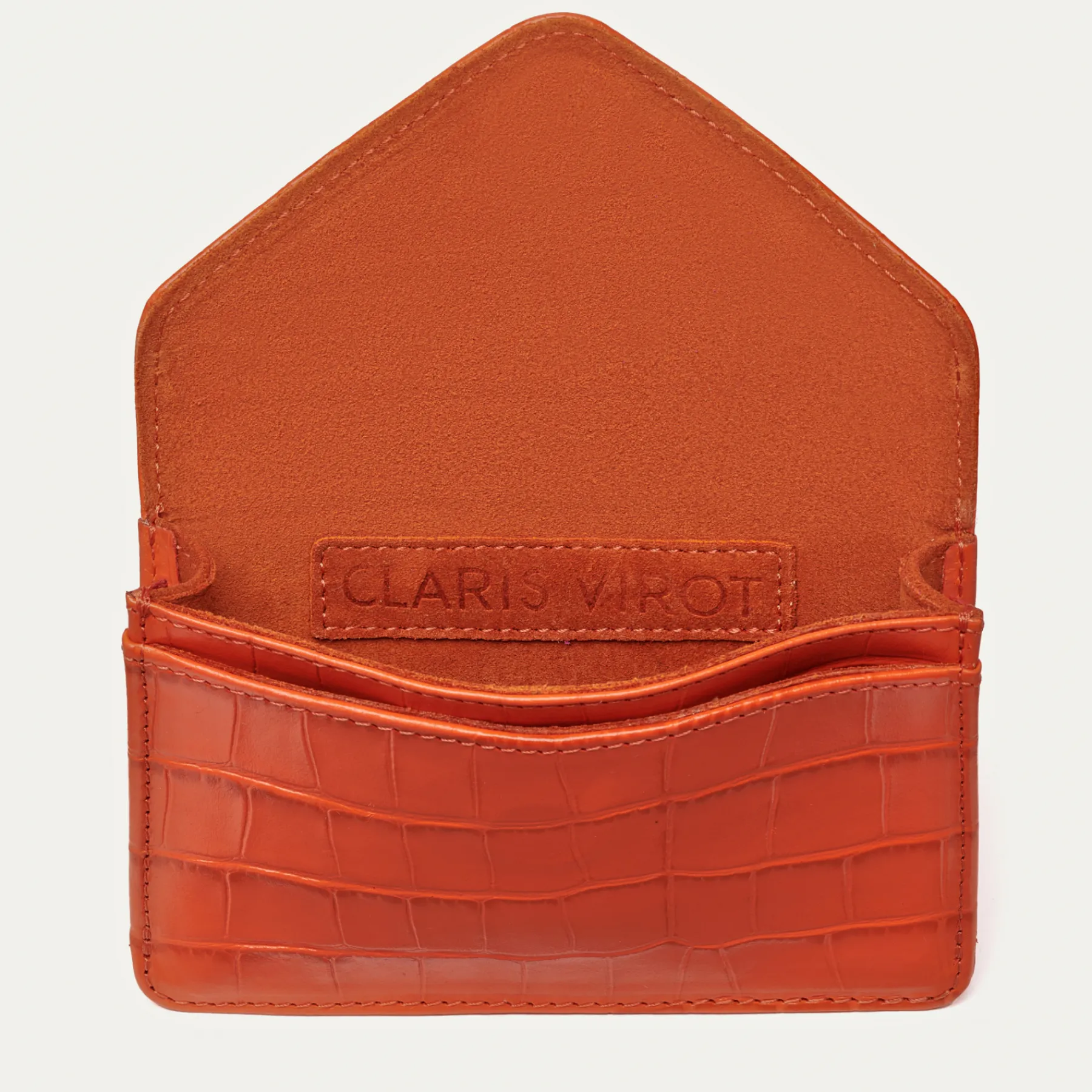 Clearance Claris Virot Alex Wallet Orange Koi Embossed Croco Leather