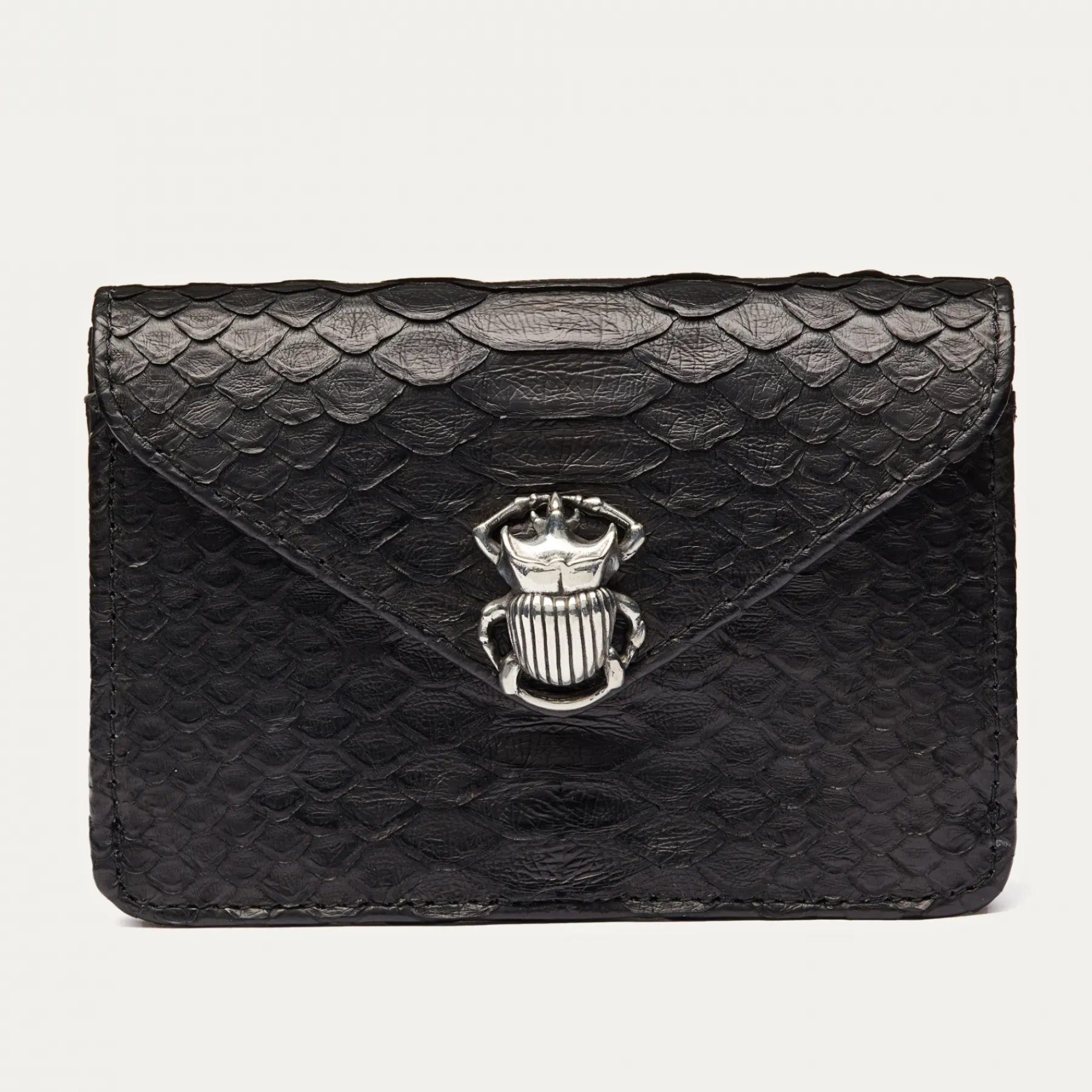 Discount Claris Virot Alex Wallet Black Python Silver Hardware