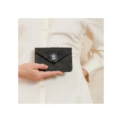 Discount Claris Virot Alex Wallet Black Python Silver Hardware
