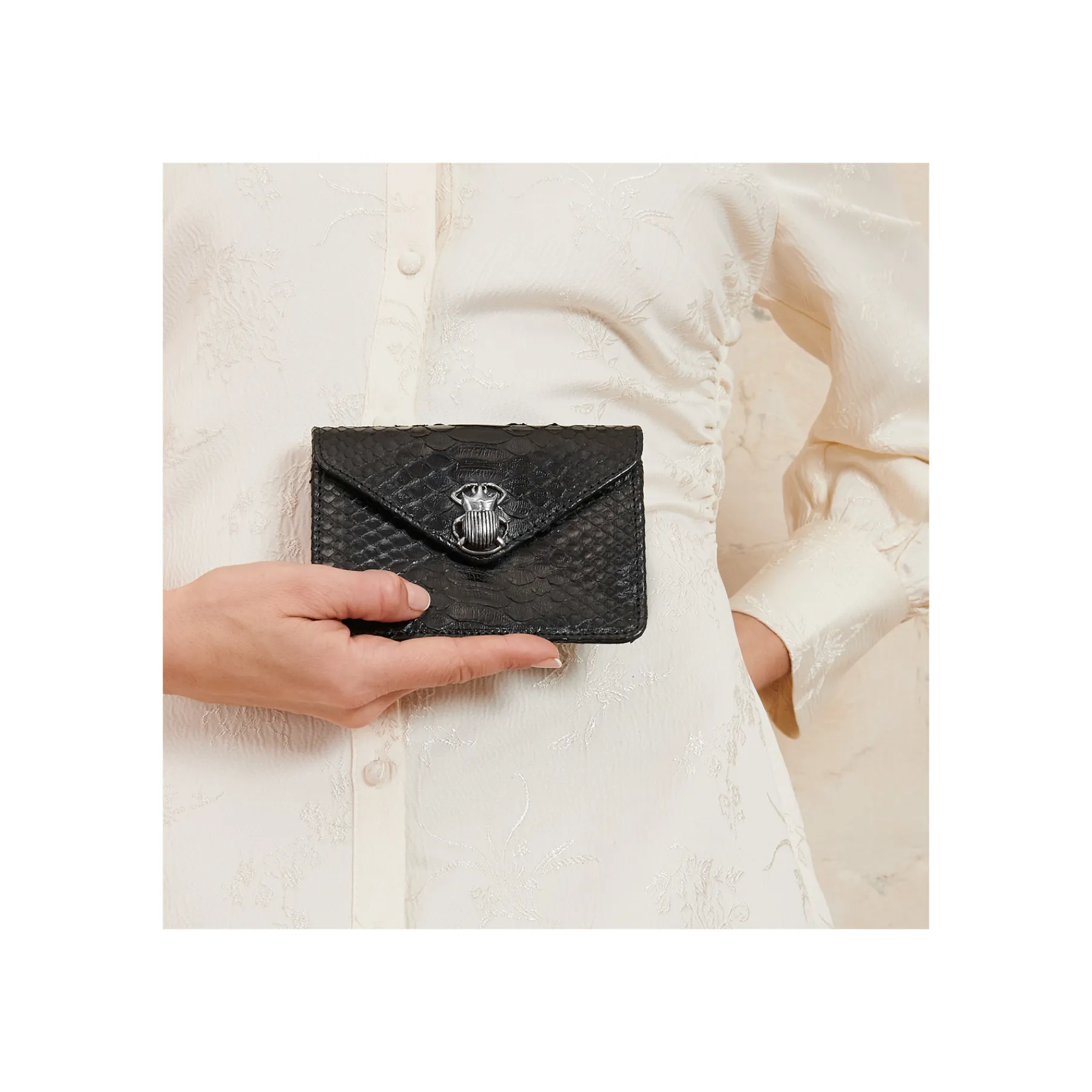 Discount Claris Virot Alex Wallet Black Python Silver Hardware