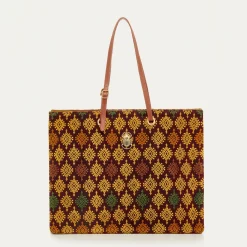 Fashion Claris Virot Archi Bag Burgundy Mustard Sumba Fabric And Leather
