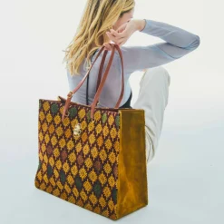 Fashion Claris Virot Archi Bag Burgundy Mustard Sumba Fabric And Leather