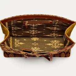 Fashion Claris Virot Archi Bag Burgundy Mustard Sumba Fabric And Leather
