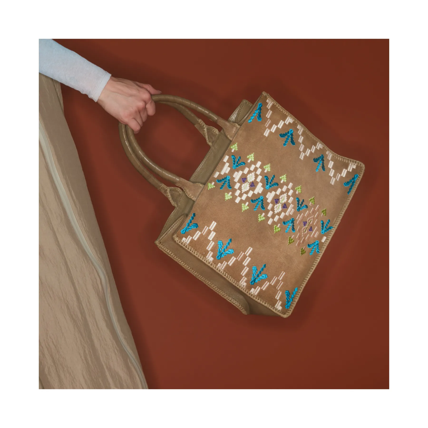Clearance Claris Virot Archi Bag Olive Leather Suede Embroidered