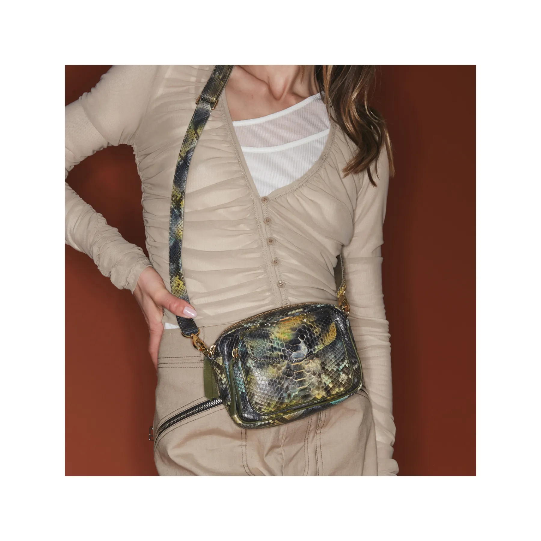 New Claris Virot Baby Charly Bag Green Valley Python
