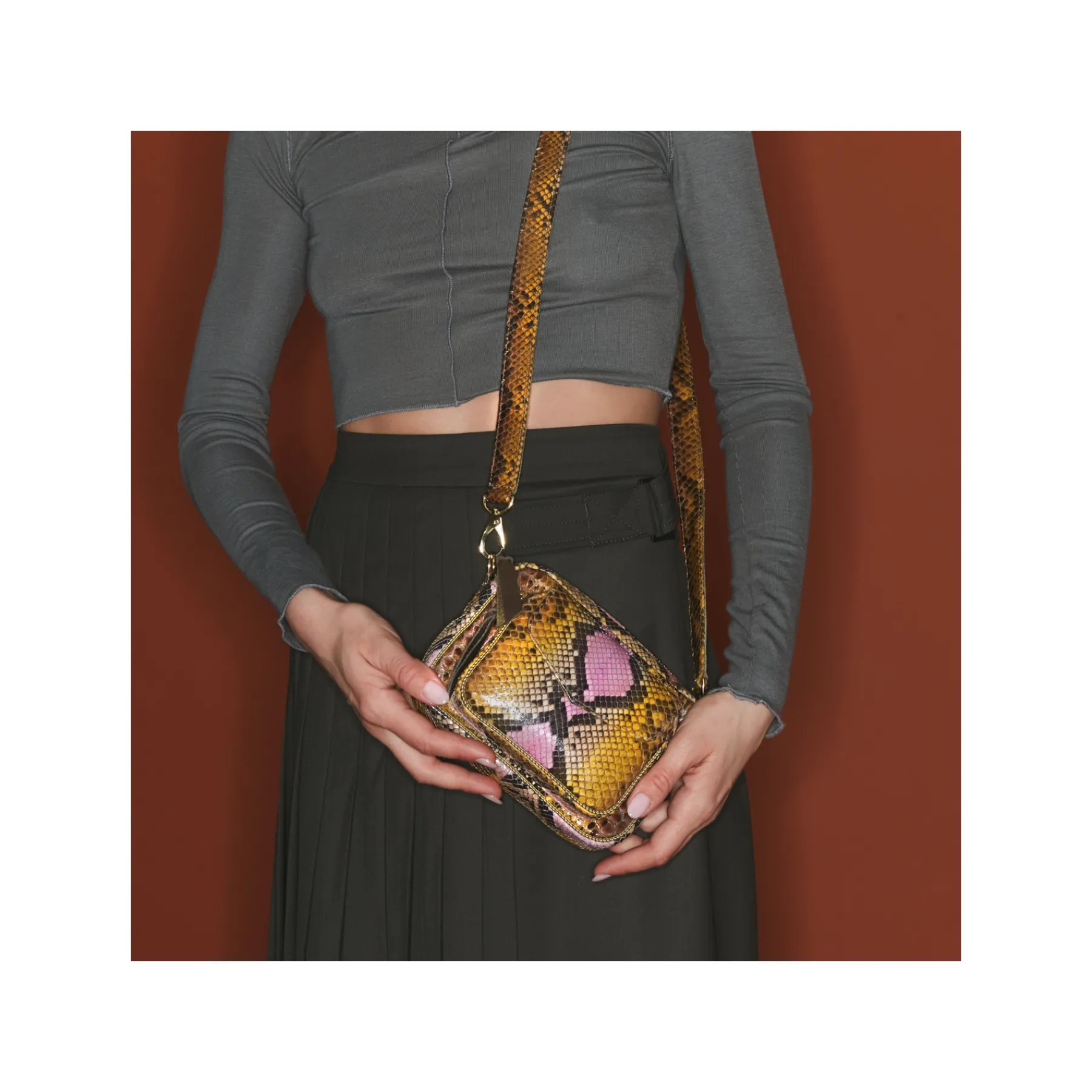 New Claris Virot Baby Charly Bag Stone Hand Painted Python