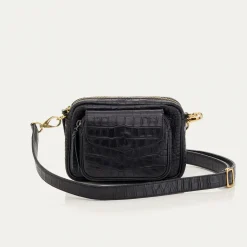 New Claris Virot Baby Charly Bag Black Embossed Croco Leather