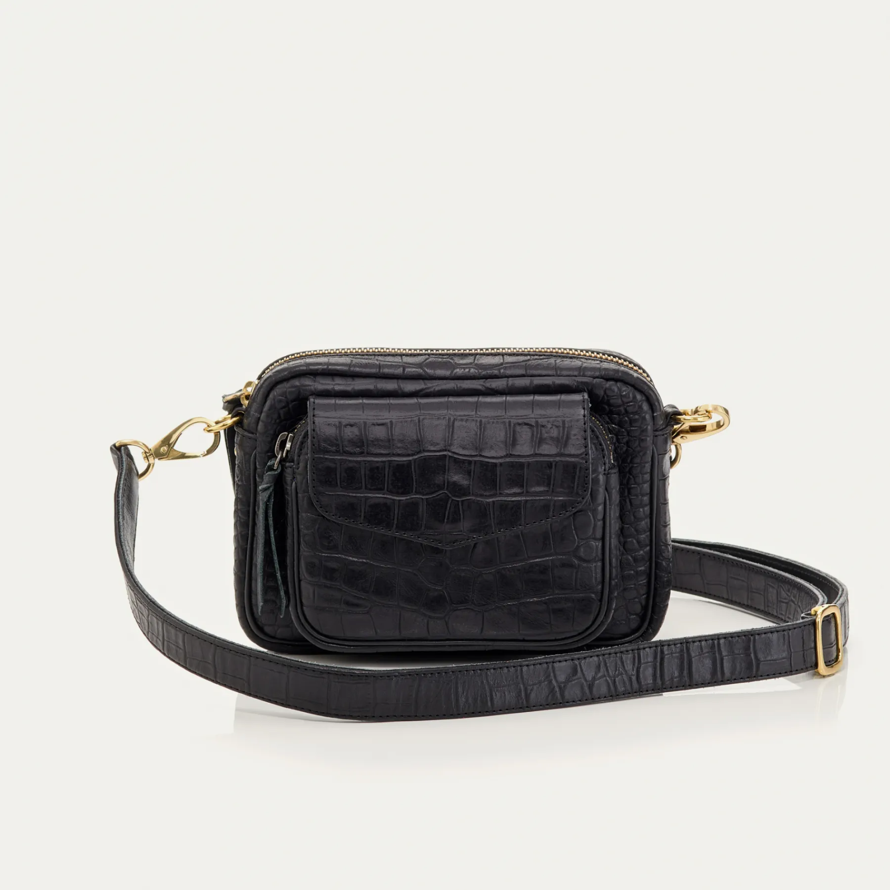 New Claris Virot Baby Charly Bag Black Embossed Croco Leather