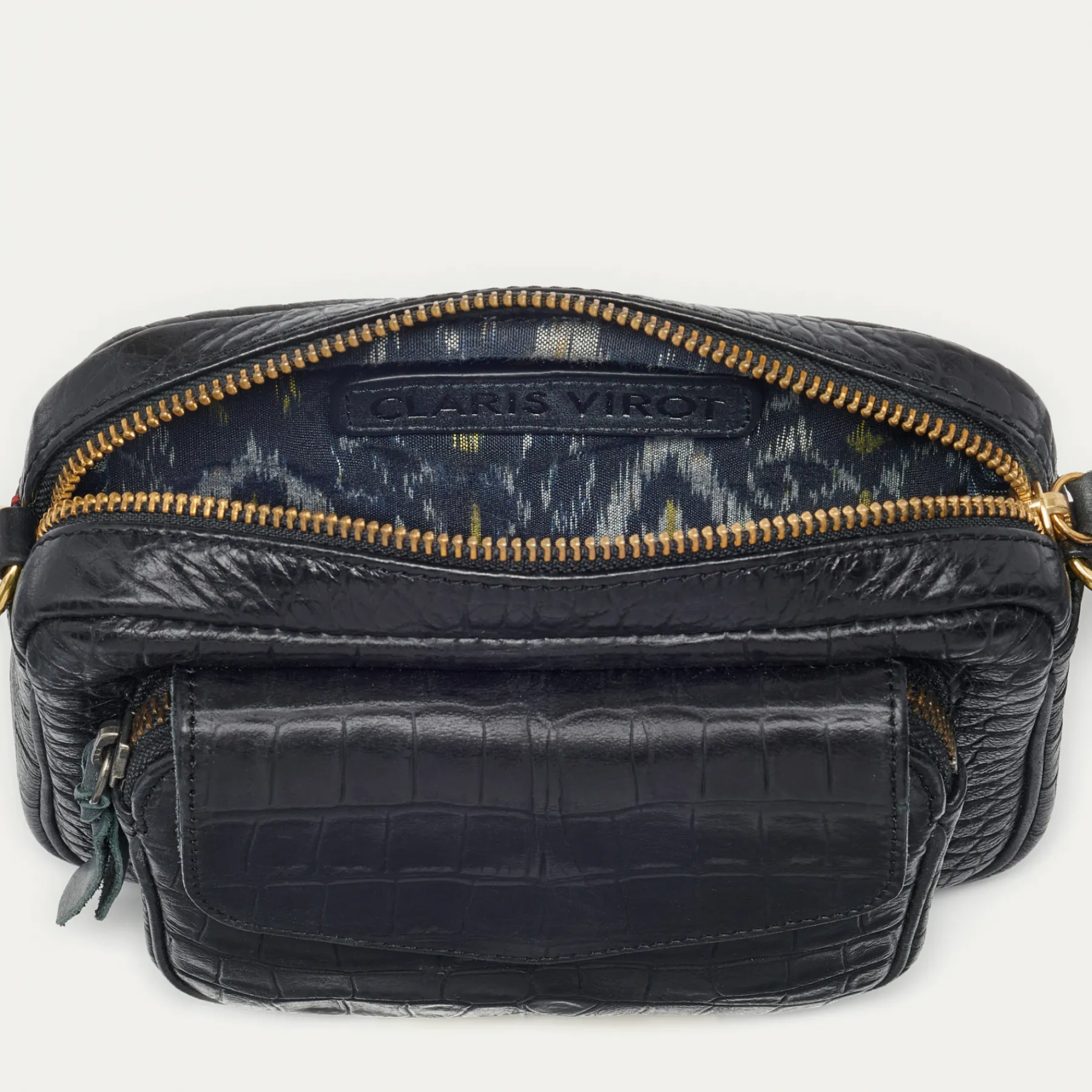 New Claris Virot Baby Charly Bag Black Embossed Croco Leather
