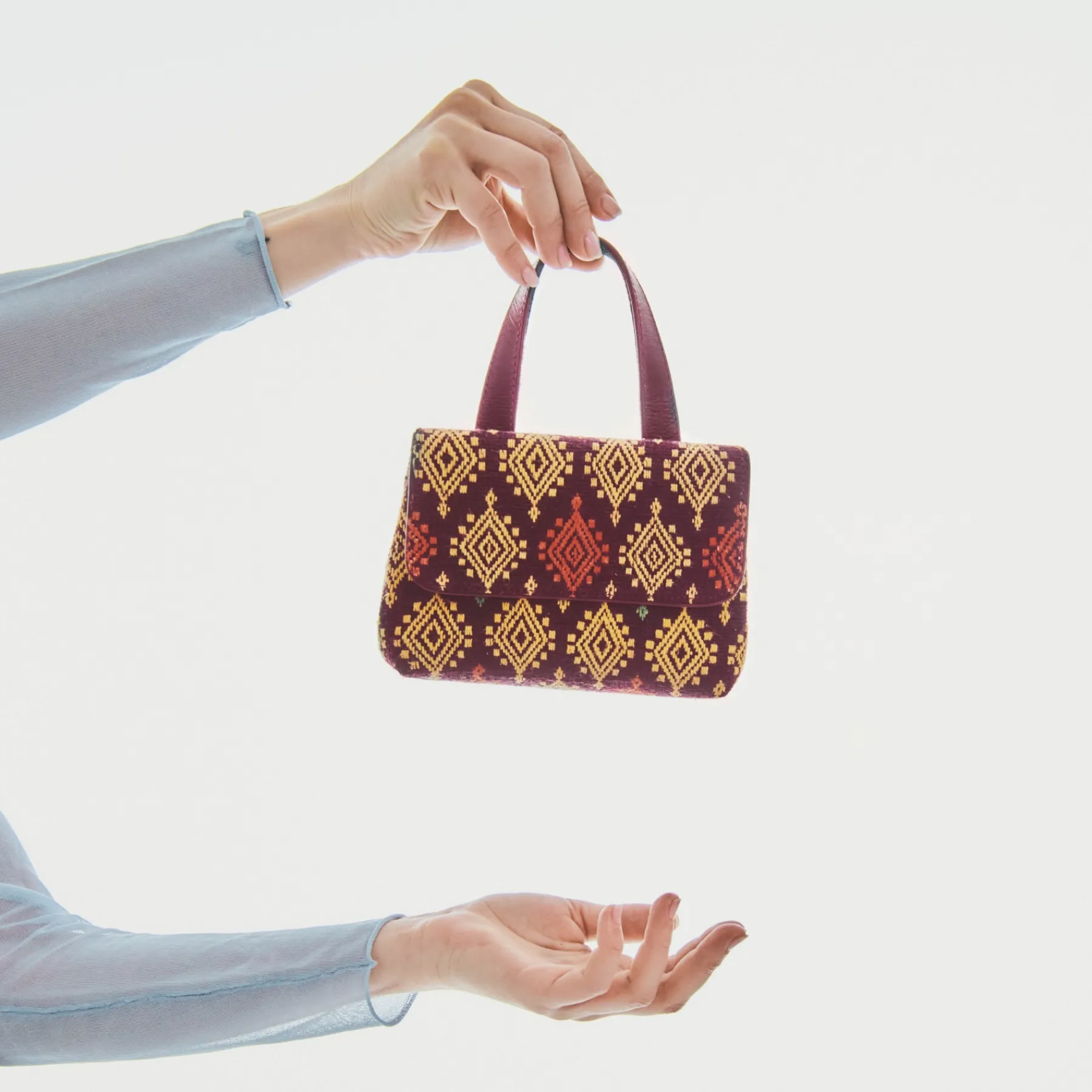 Online Claris Virot Baby Mimi Bag Burgundy Sumba Fabric And Leather