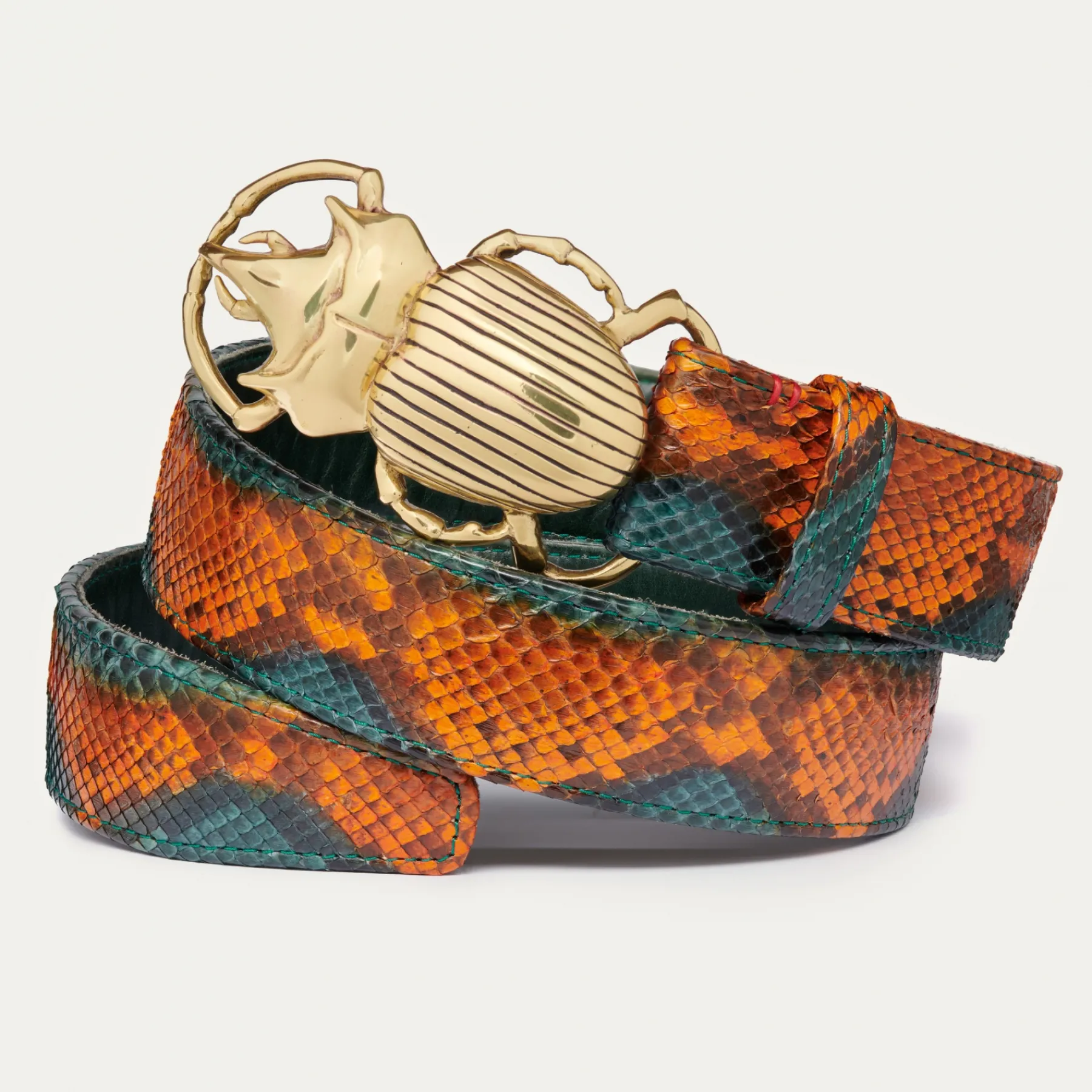 Shop Claris Virot Beetle Belt Green Orange Python