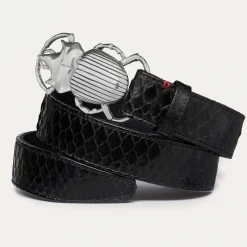 Online Claris Virot Beetle Belt Black Python Silver Buckle