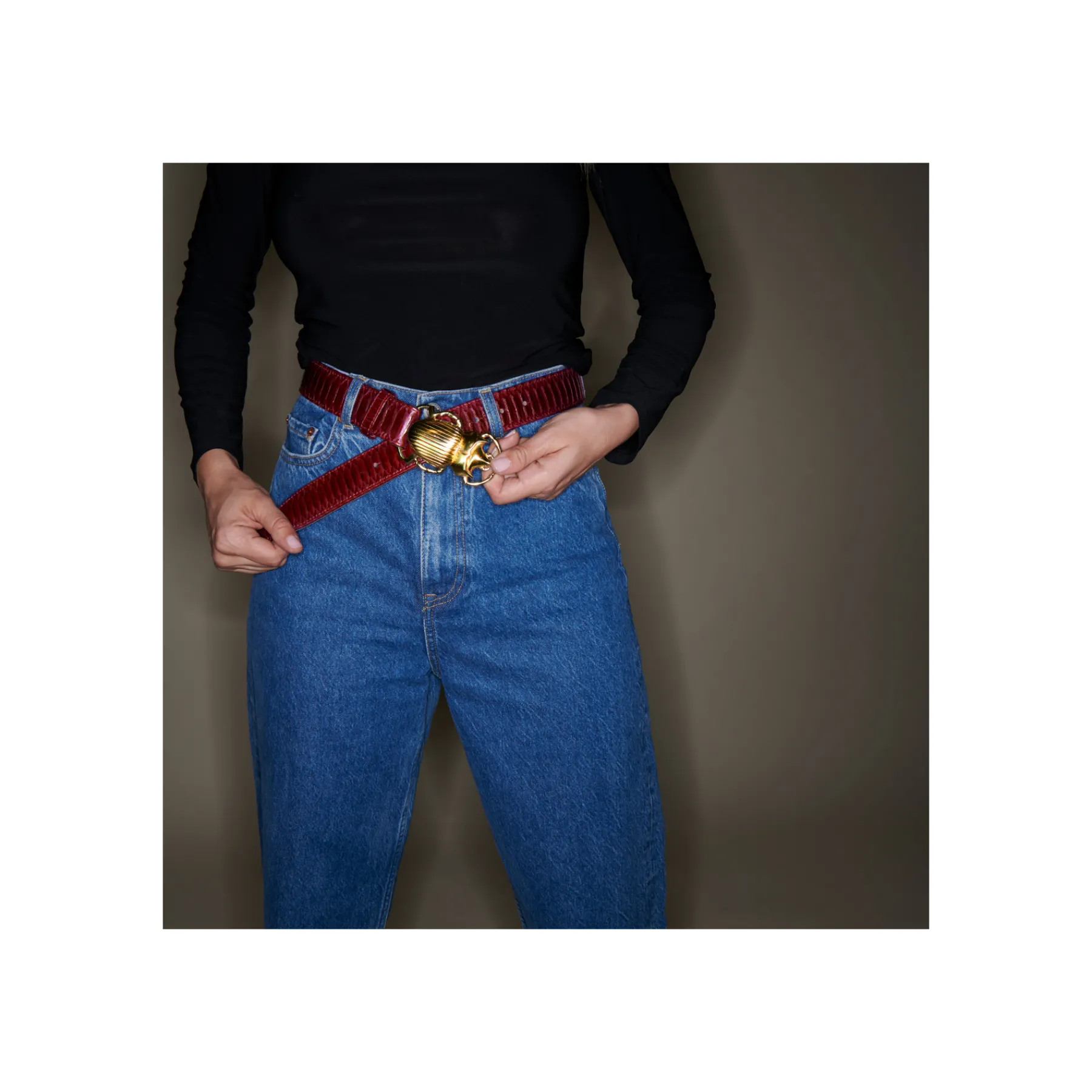 Fashion Claris Virot Beetle Belt Burgundy Python