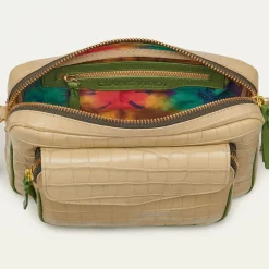 Sale Claris Virot Big Charly Bag Sesame Beige Embossed Croco