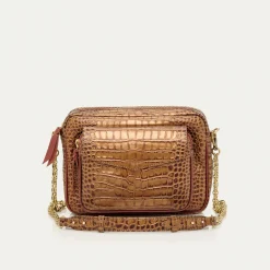 Shop Claris Virot Big Charly Bag Metallic Bark Embossed Croco Leather