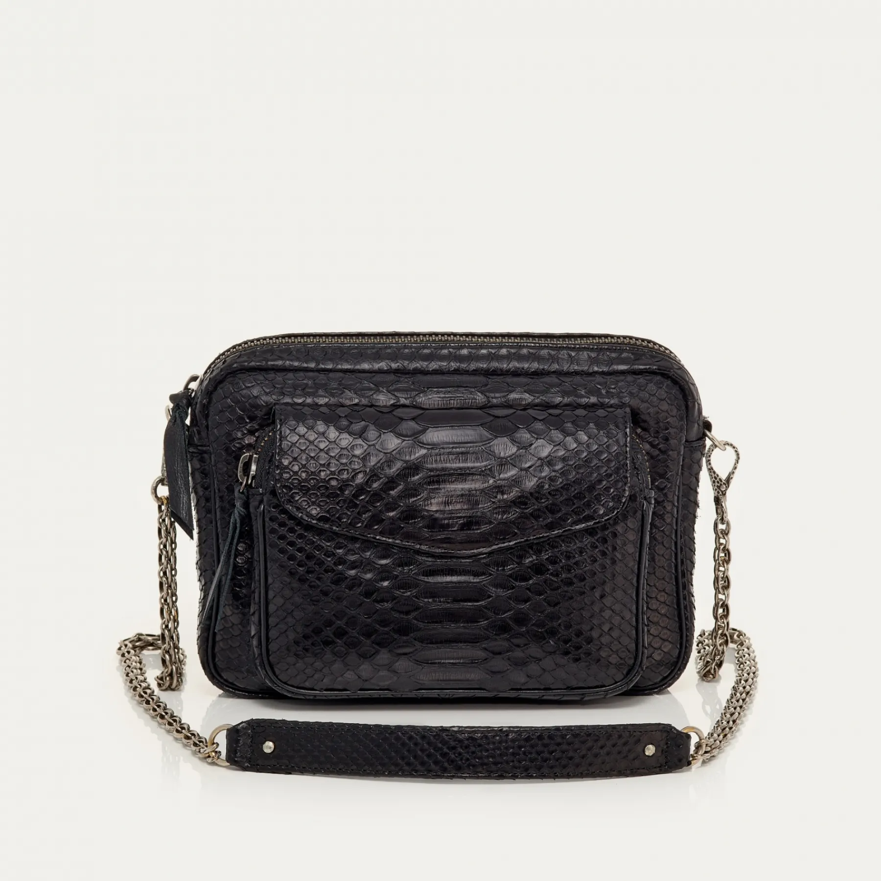 Shop Claris Virot Big Charly Bag Black Silver Hardware Python