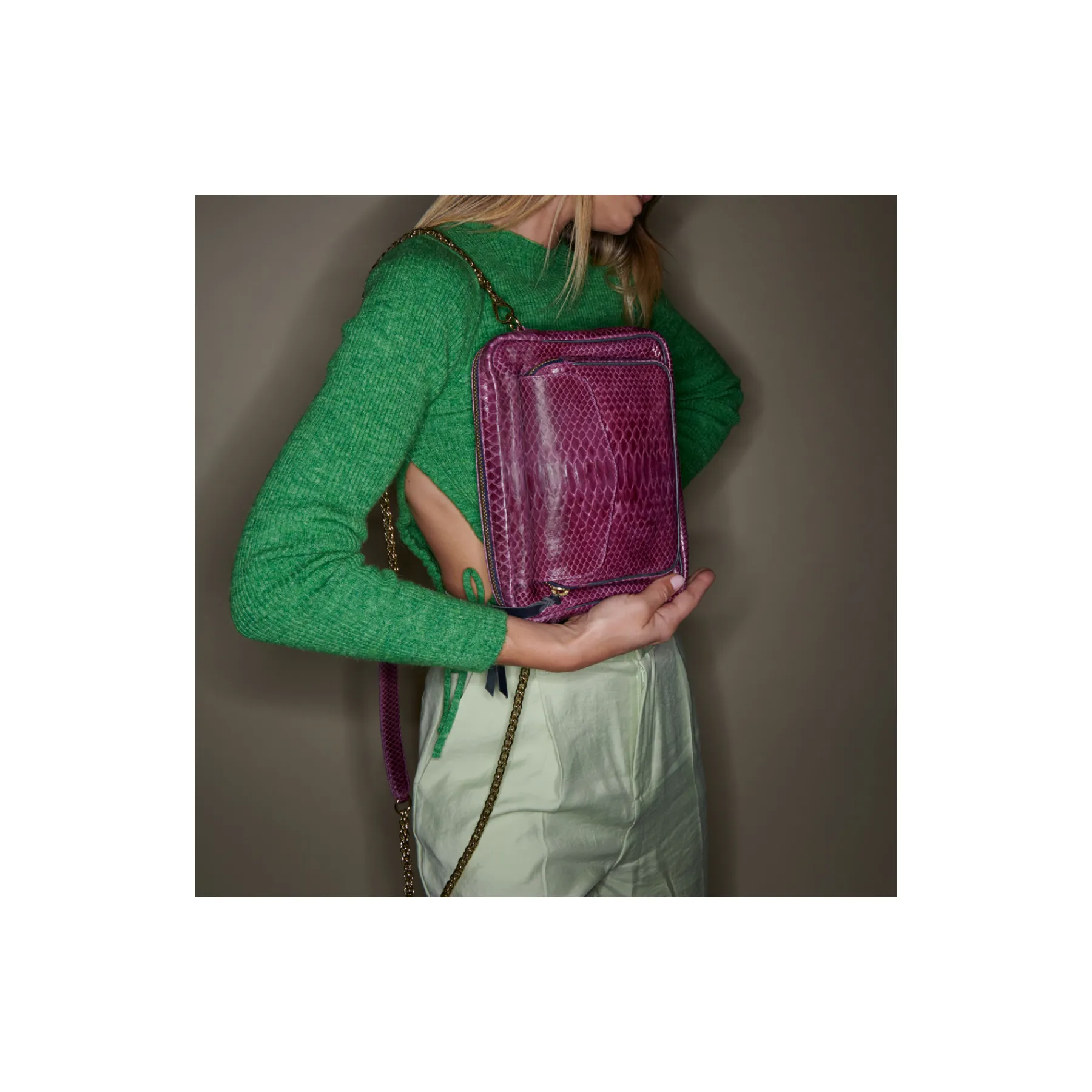 Fashion Claris Virot Big Charly Bag Purple Python