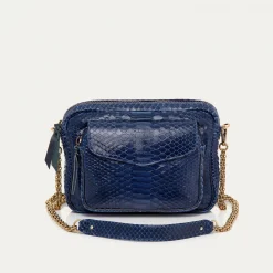 Shop Claris Virot Big Charly Bag Navy Golden Hardware Python