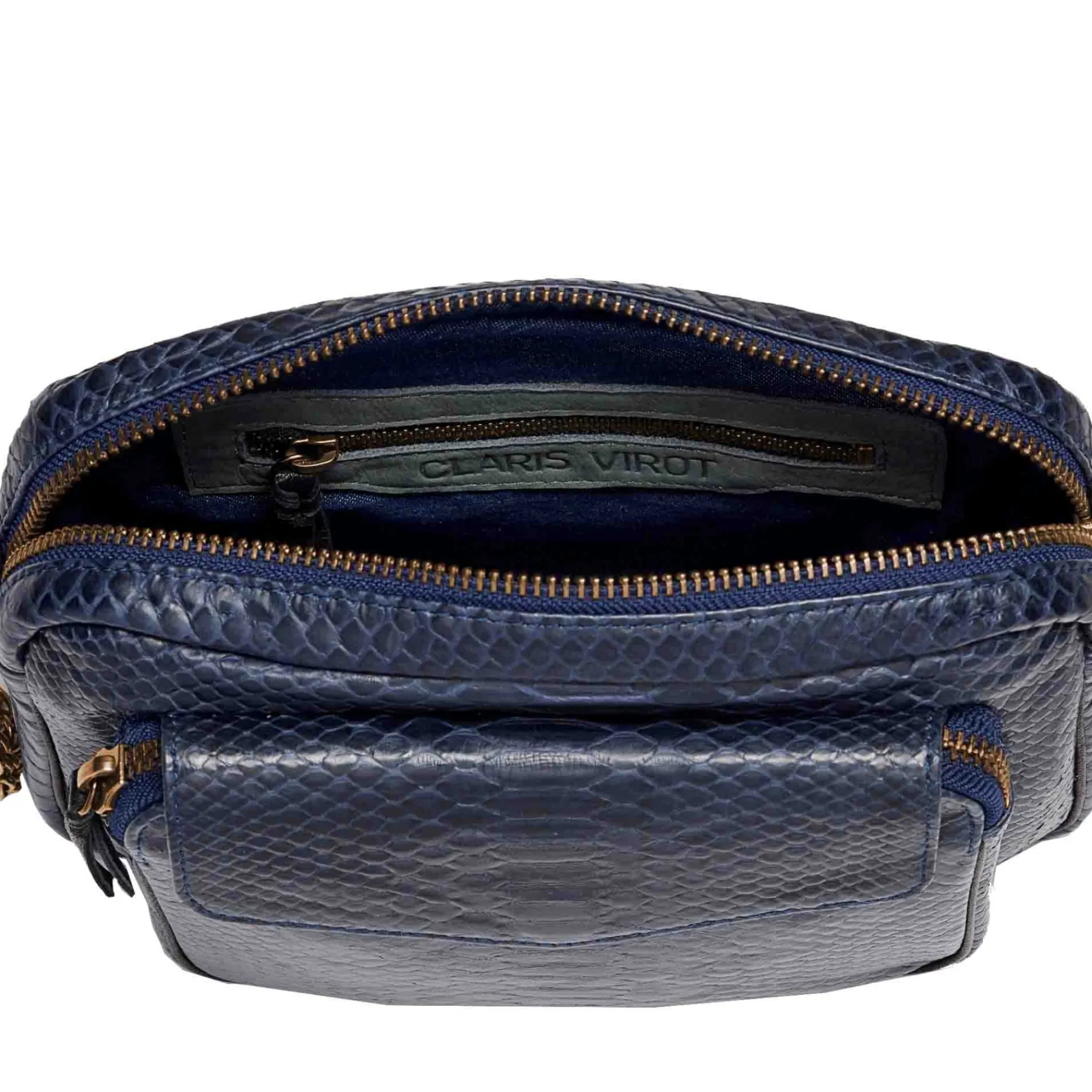 Shop Claris Virot Big Charly Bag Navy Golden Hardware Python