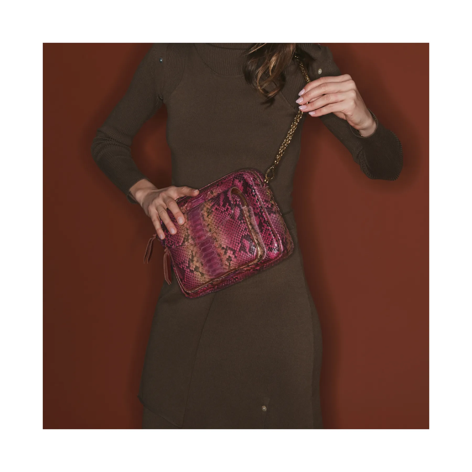 Hot Claris Virot Big Charly Bag Pink Burgundy Python