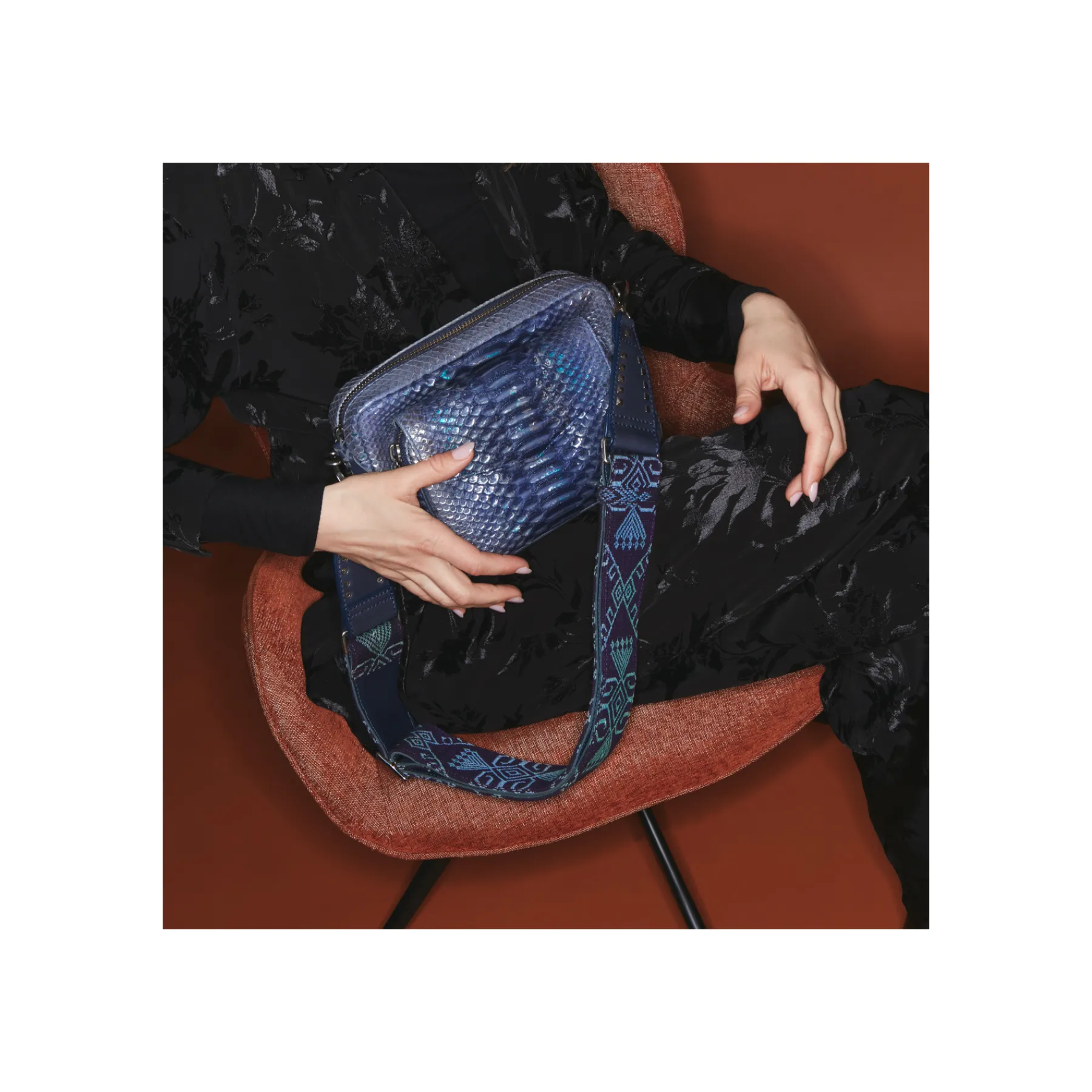 Sale Claris Virot Big Charly Bag Ice Blue Metallic Python
