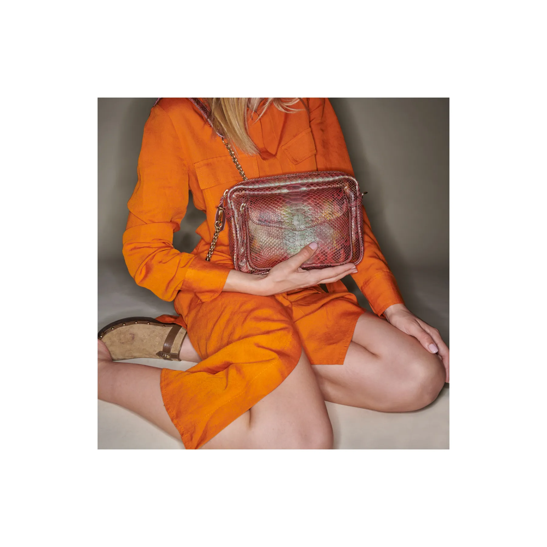 Fashion Claris Virot Big Charly Bag Copper Python
