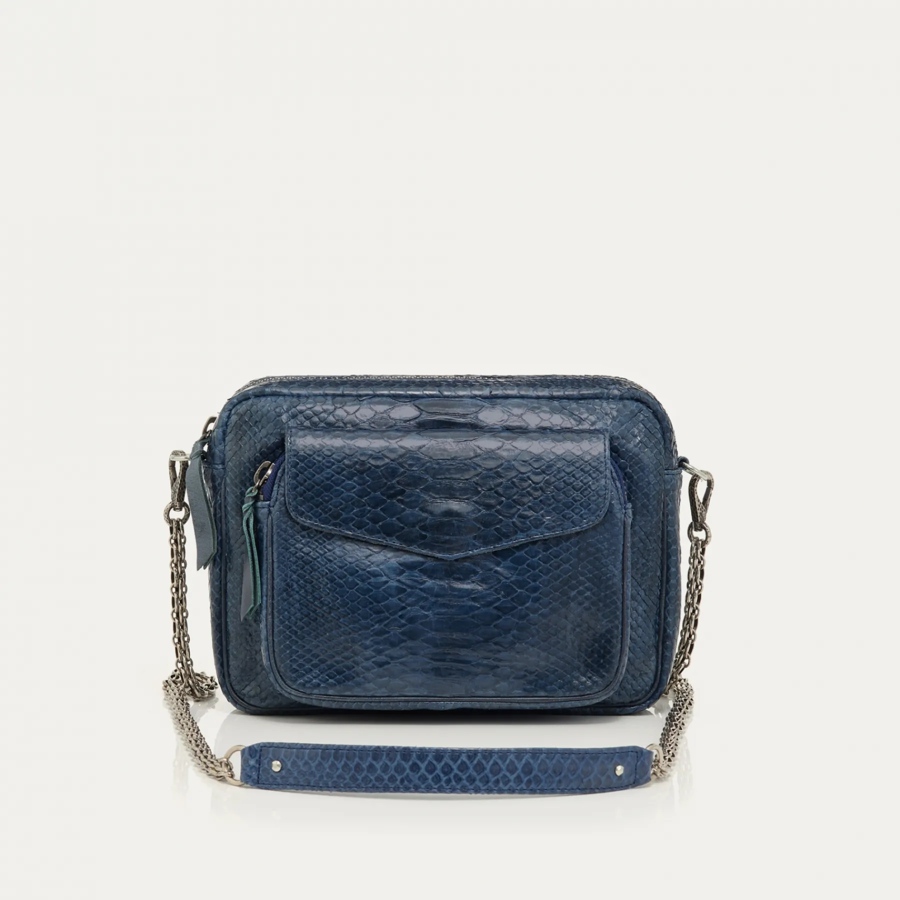 Sale Claris Virot Big Charly Bag Navy Silver Hardware Python