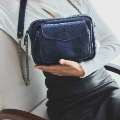Sale Claris Virot Big Charly Bag Navy Silver Hardware Python