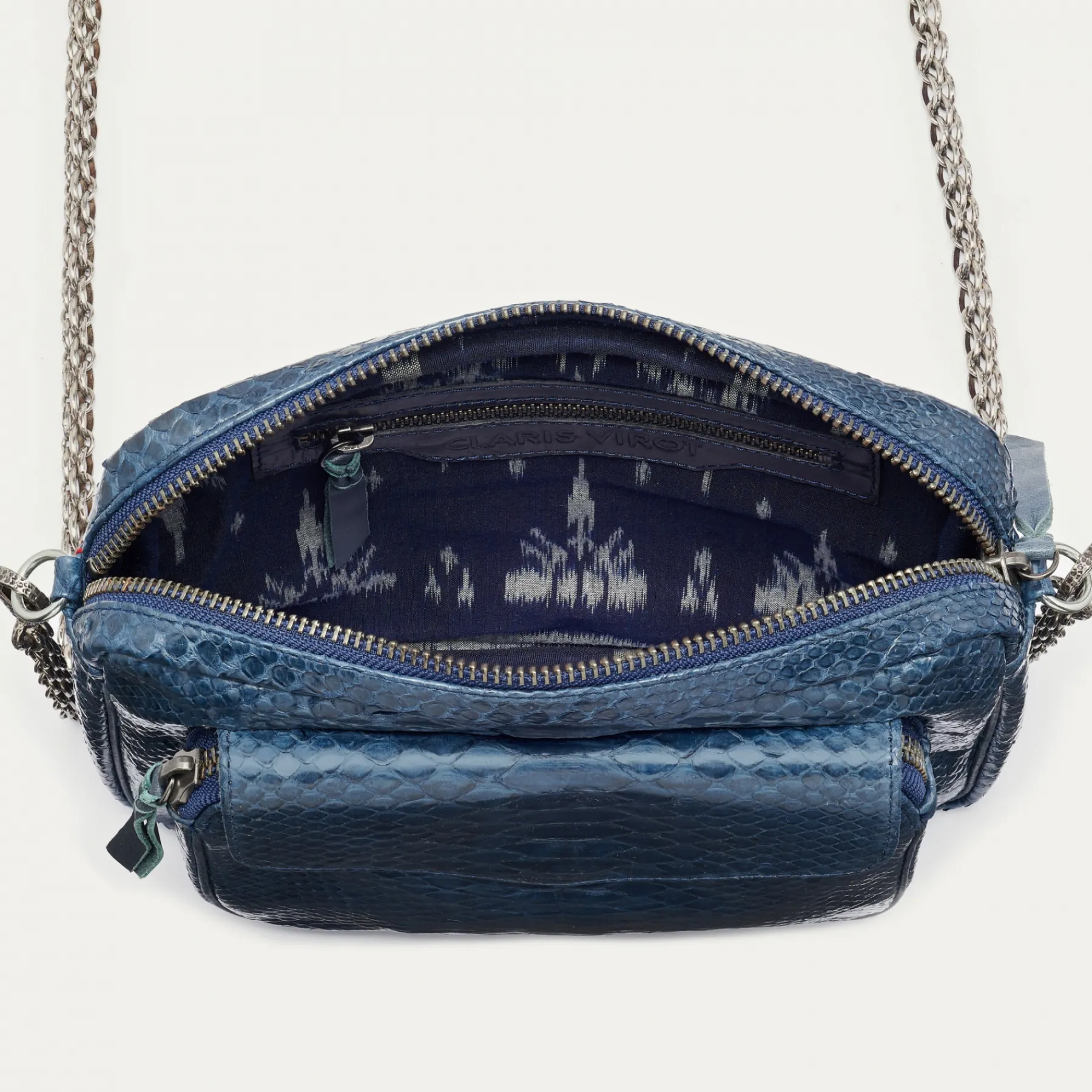 Sale Claris Virot Big Charly Bag Navy Silver Hardware Python