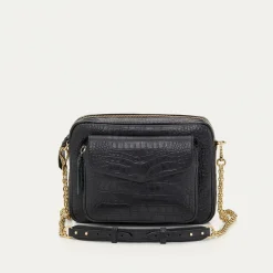 Cheap Claris Virot Big Charly Bag Black Embossed Croco Leather