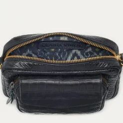 Cheap Claris Virot Big Charly Bag Black Embossed Croco Leather