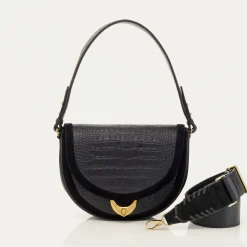 Clearance Claris Virot Big Victoria Bag Black Embossed Croco Leather