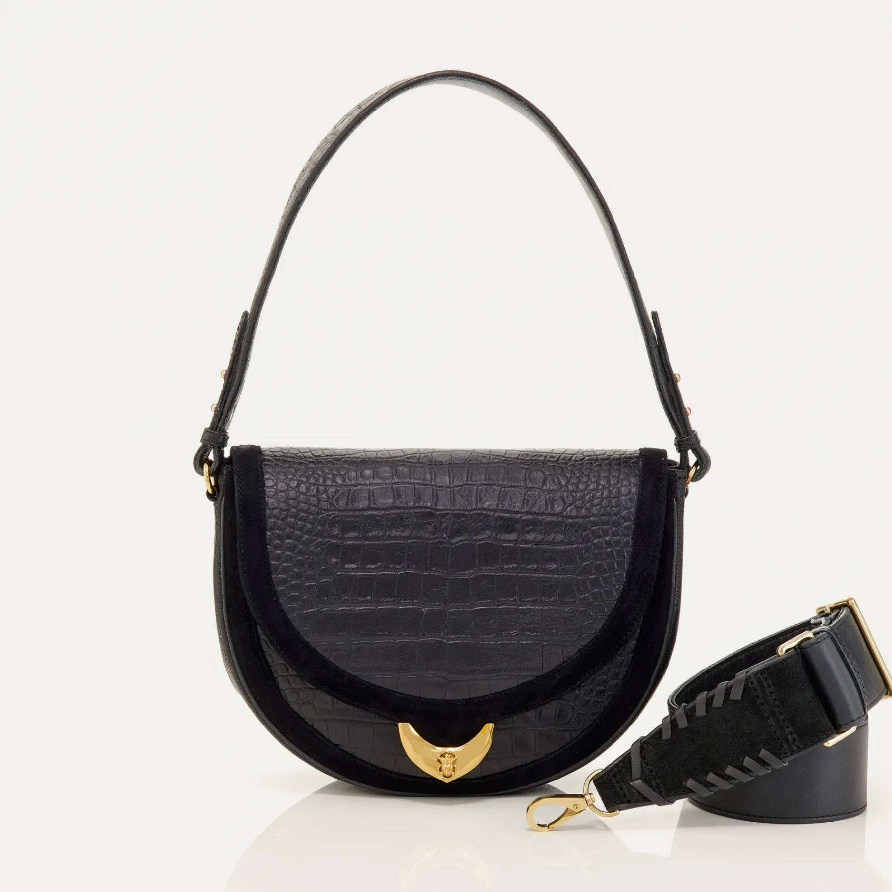 Clearance Claris Virot Big Victoria Bag Black Embossed Croco Leather