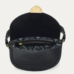 Clearance Claris Virot Big Victoria Bag Black Embossed Croco Leather