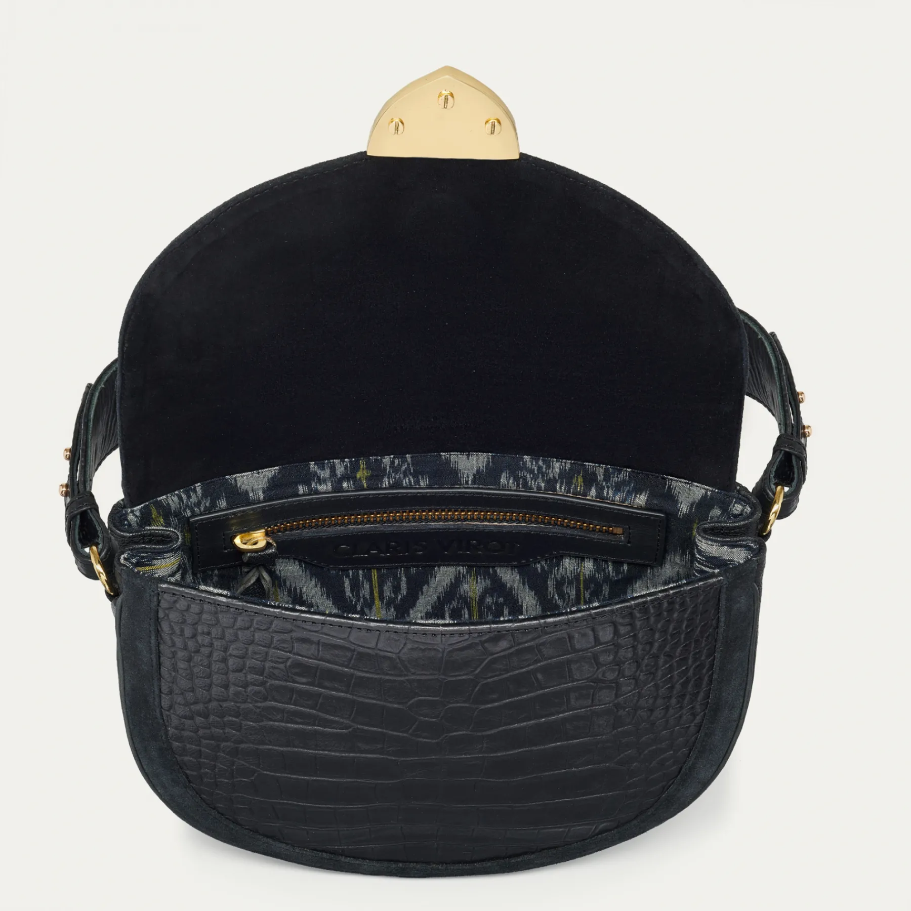 Clearance Claris Virot Big Victoria Bag Black Embossed Croco Leather