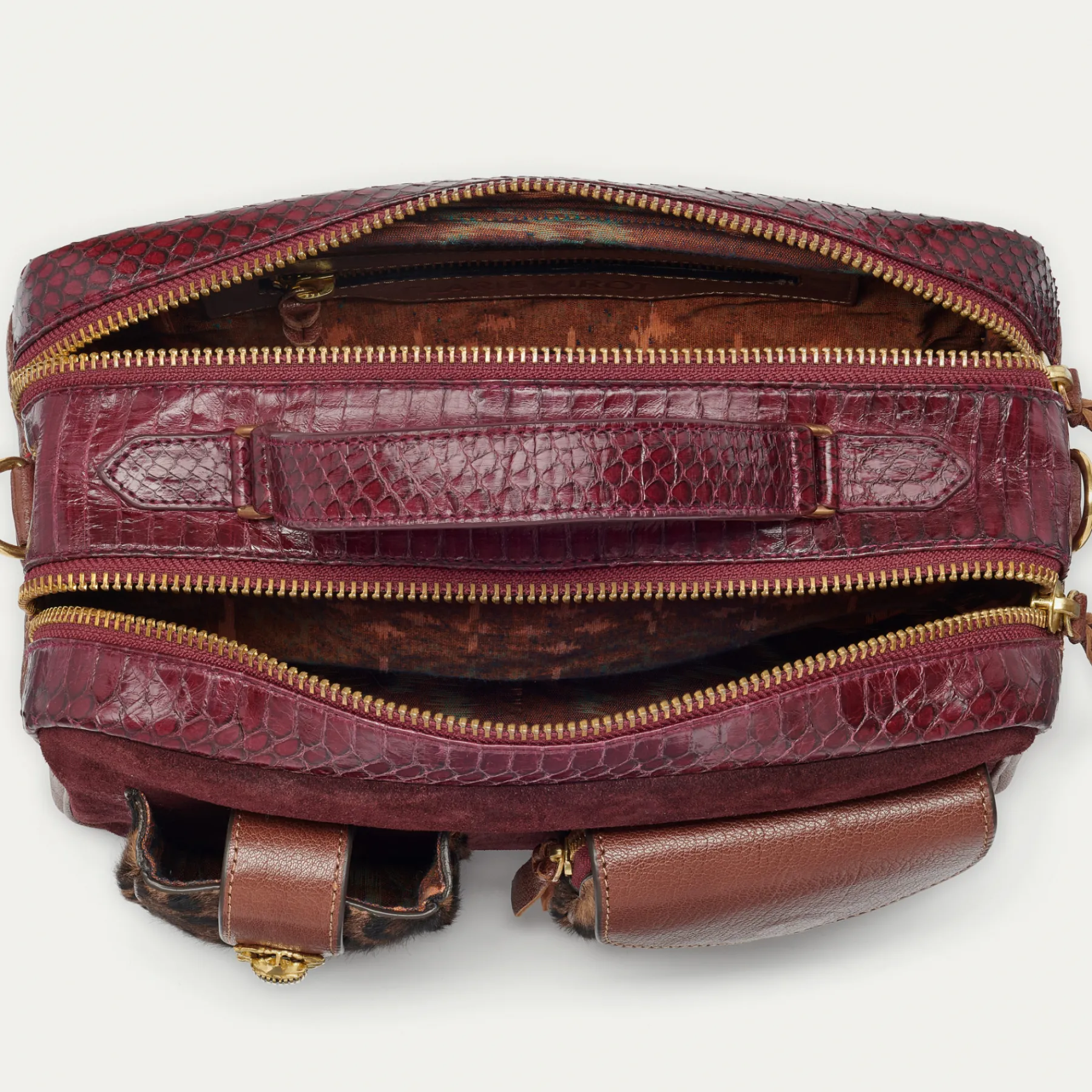 Online Claris Virot Cesar Bag Ocelot And Burgundy Leathers