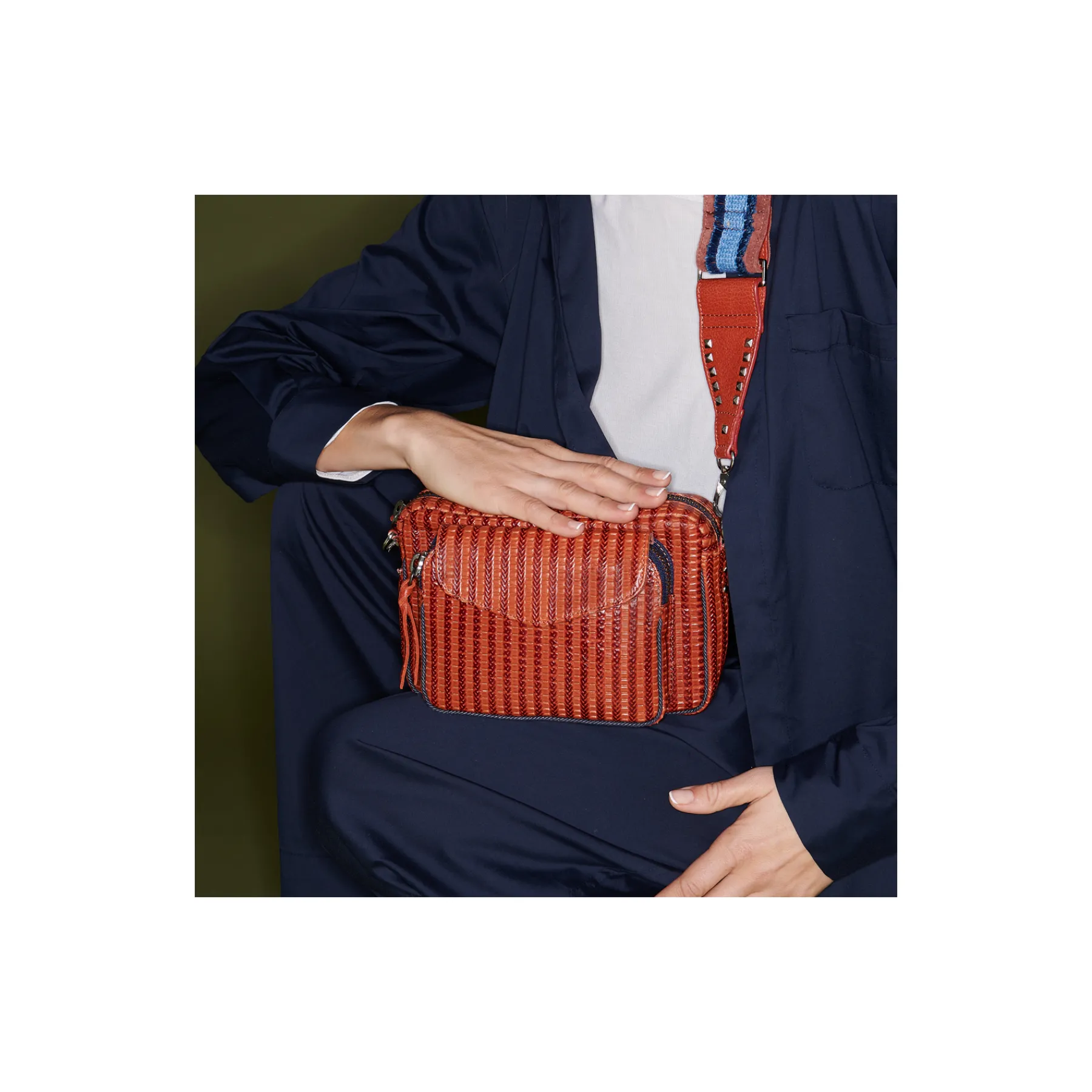 Clearance Claris Virot Charly Bag Anko Brick Embossed Woven Leather