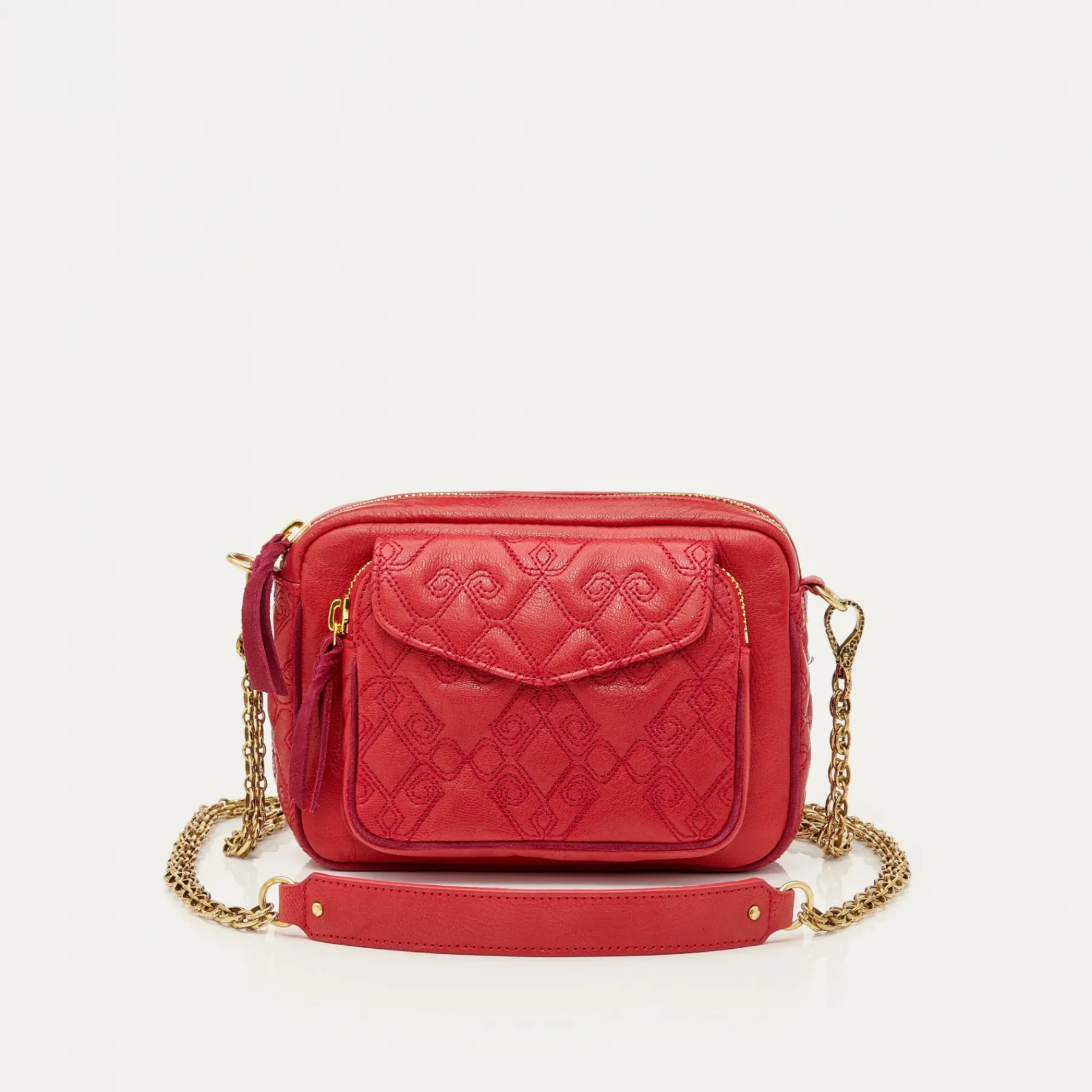 Fashion Claris Virot Charly Bag Vermilion Leather