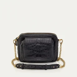 Sale Claris Virot Charly Bag Black Embossed Croco Leather