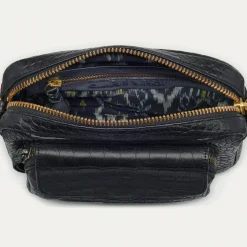 Sale Claris Virot Charly Bag Black Embossed Croco Leather