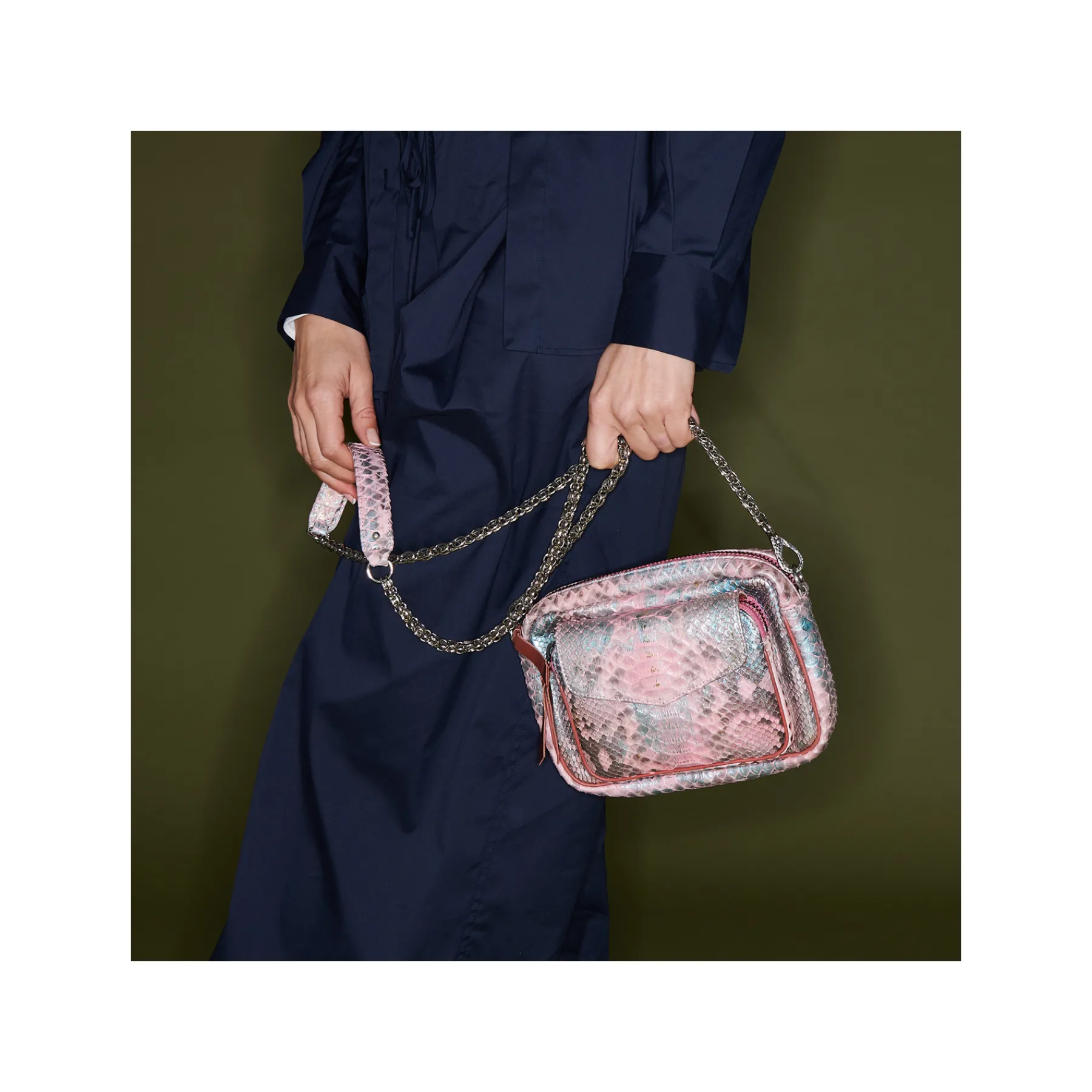 Cheap Claris Virot Charly Bag Metallic Coral Pink Python