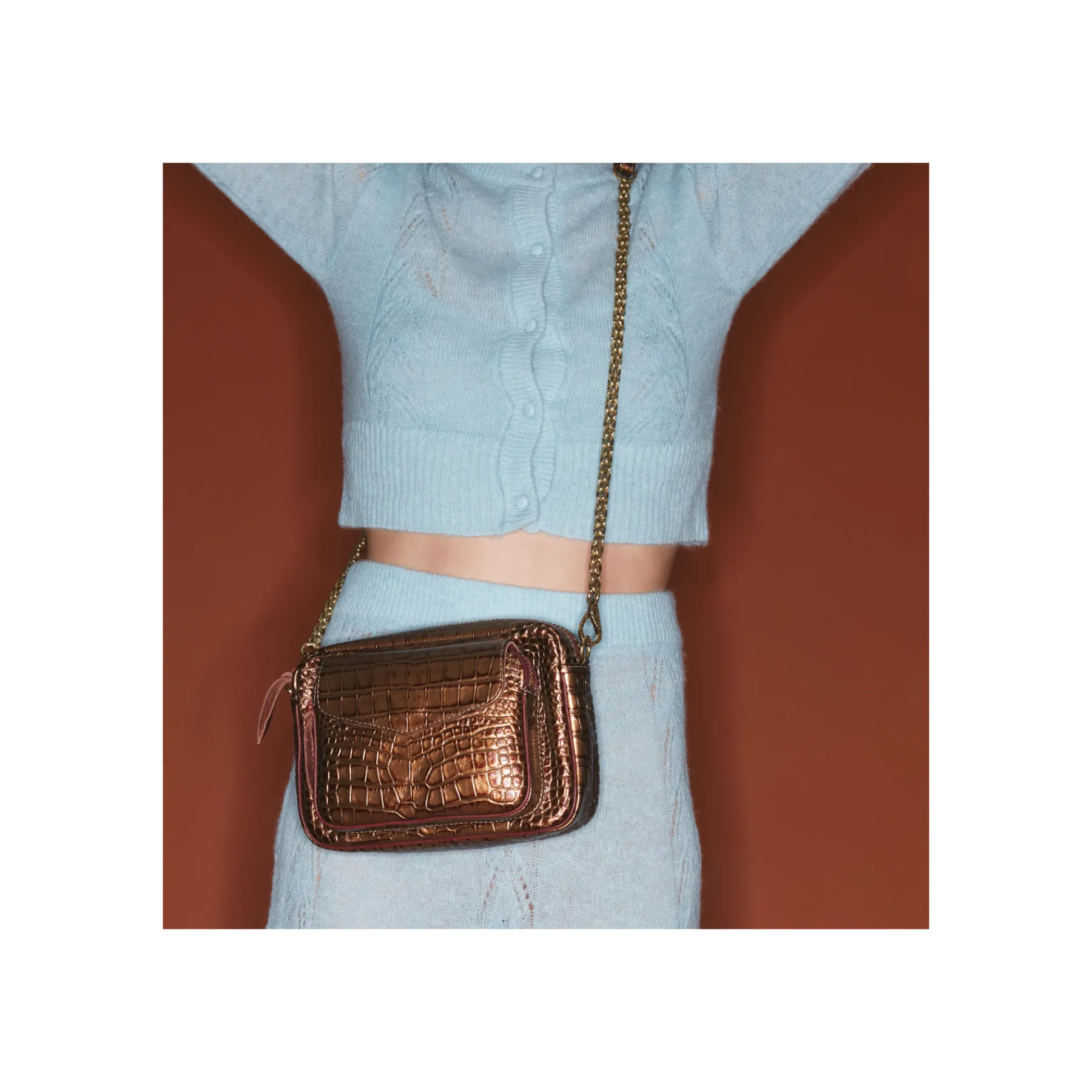 Outlet Claris Virot Charly Bag Metallic Bark Embossed Croco Leather