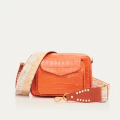Cheap Claris Virot Charly Bag Orange Koi Embossed Croco Leather
