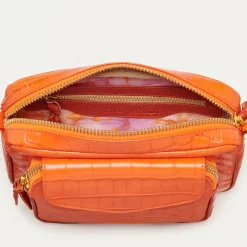 Cheap Claris Virot Charly Bag Orange Koi Embossed Croco Leather
