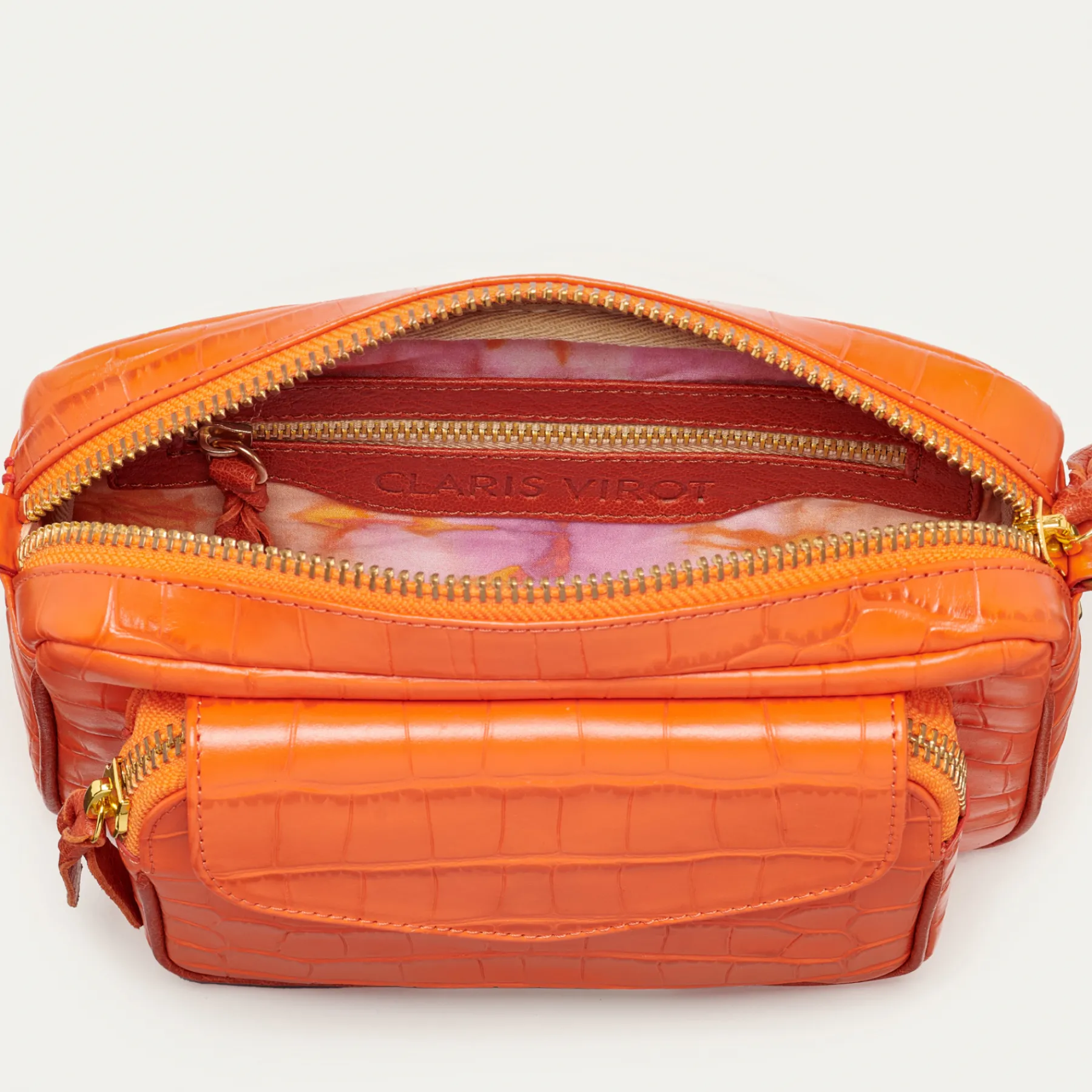 Cheap Claris Virot Charly Bag Orange Koi Embossed Croco Leather
